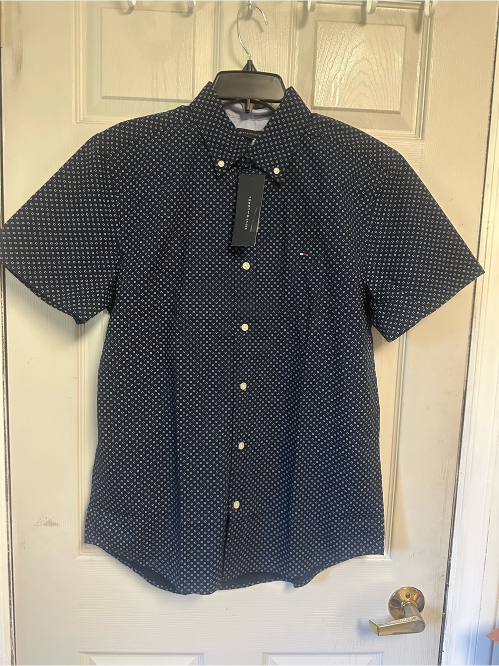 Tommy Hilfiger Navy Short-Sleeve Micro Dot Button-Down Shirt